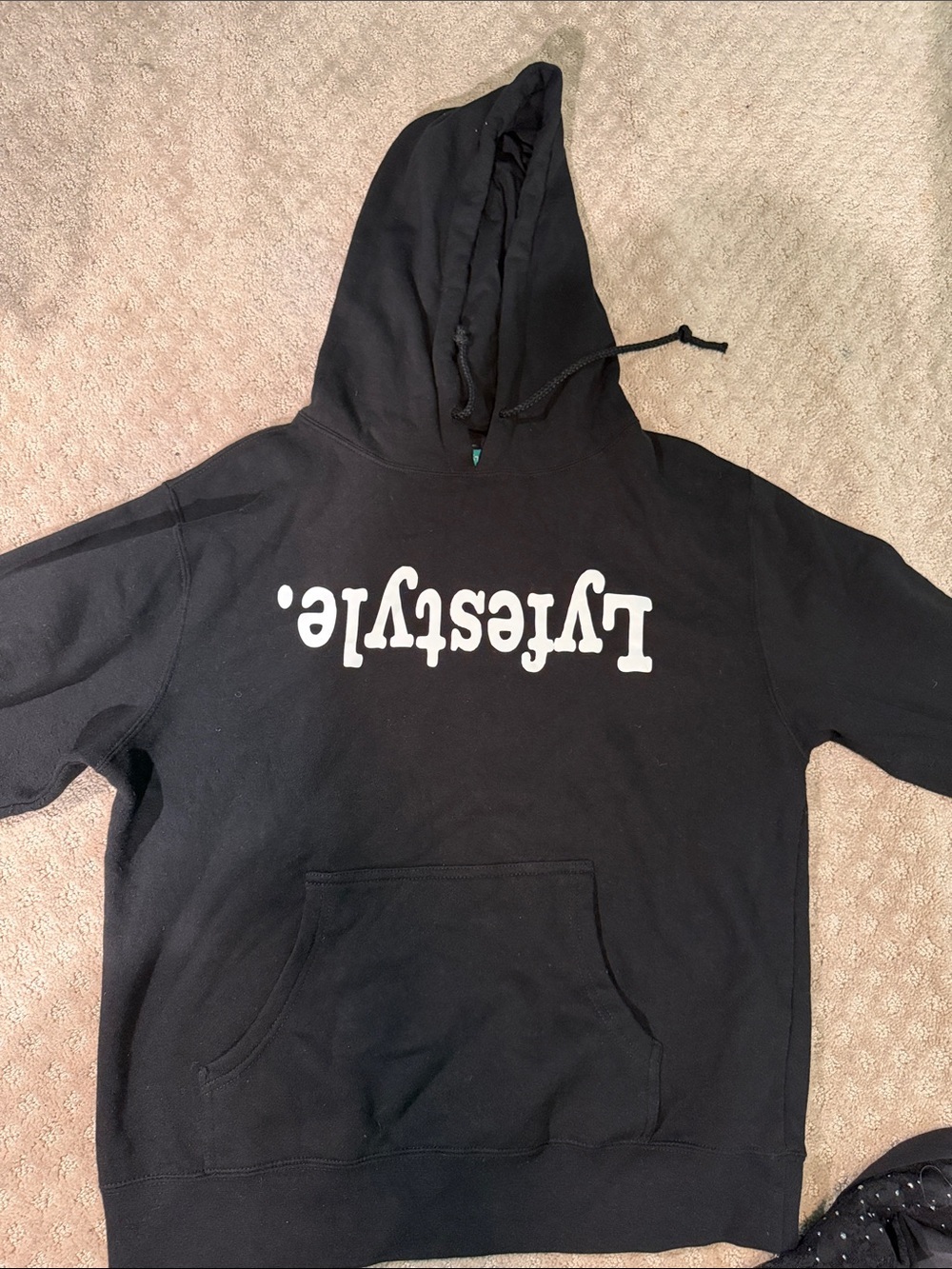 Black Hoodie with White Upside-Down Text